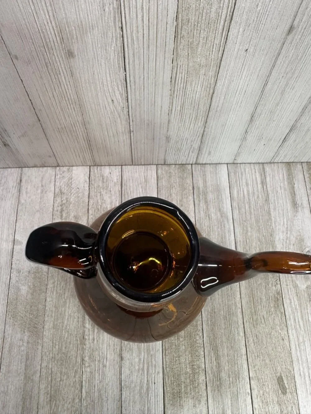 Vtg Amber Blown Glass Tea Pot with Handle 9